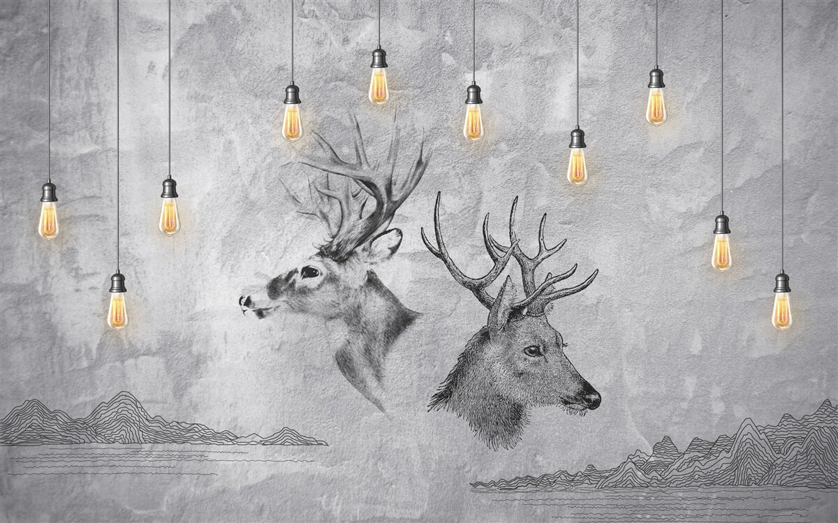 Papier peint une famille de cerfs sur fond de nature devient un portrait pittoresque