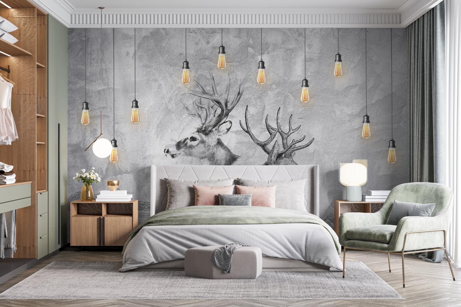 Papier peint une famille de cerfs sur fond de nature devient un portrait pittoresque