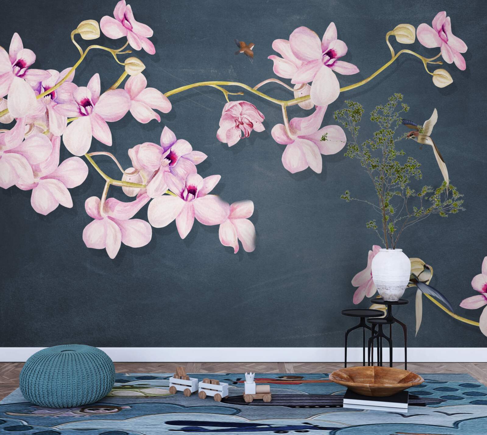 Papier peint orchidées dans une délicate teinte lilas