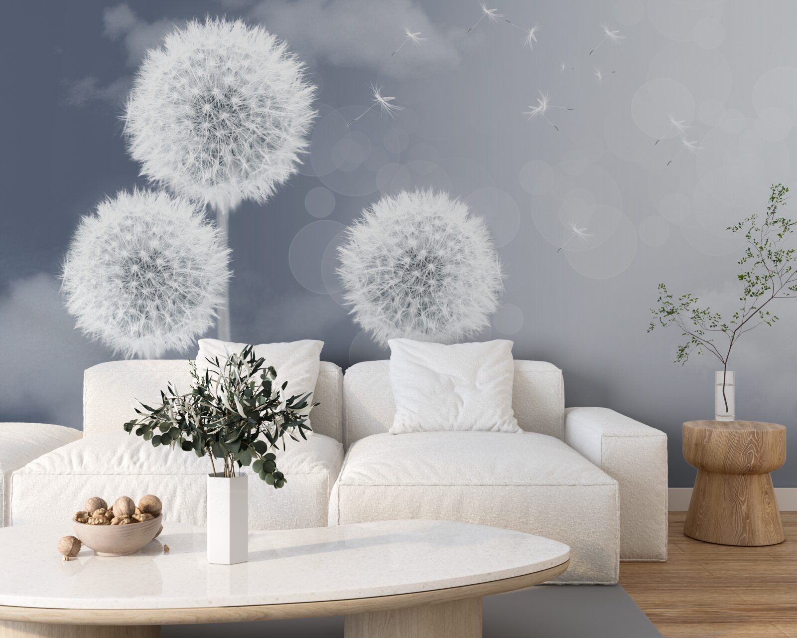 Papier peint pissenlit flottant dans l'air