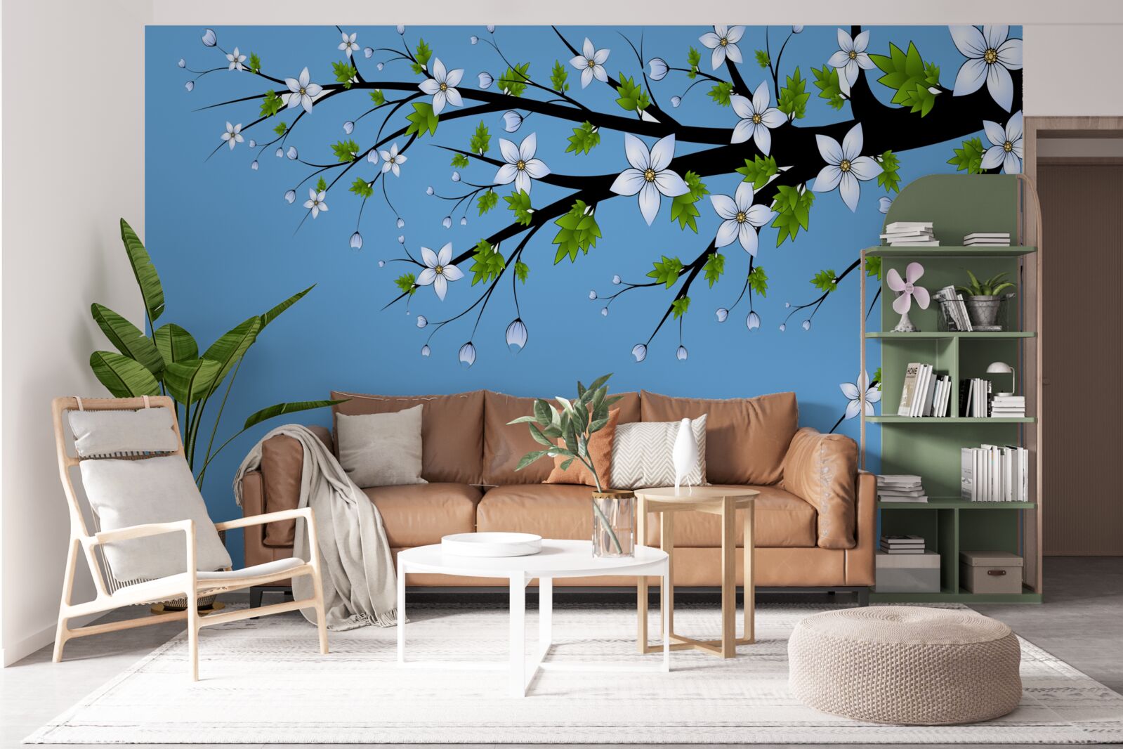 Papier peint une branche sur laquelle s'ouvrent des bourgeons blancs