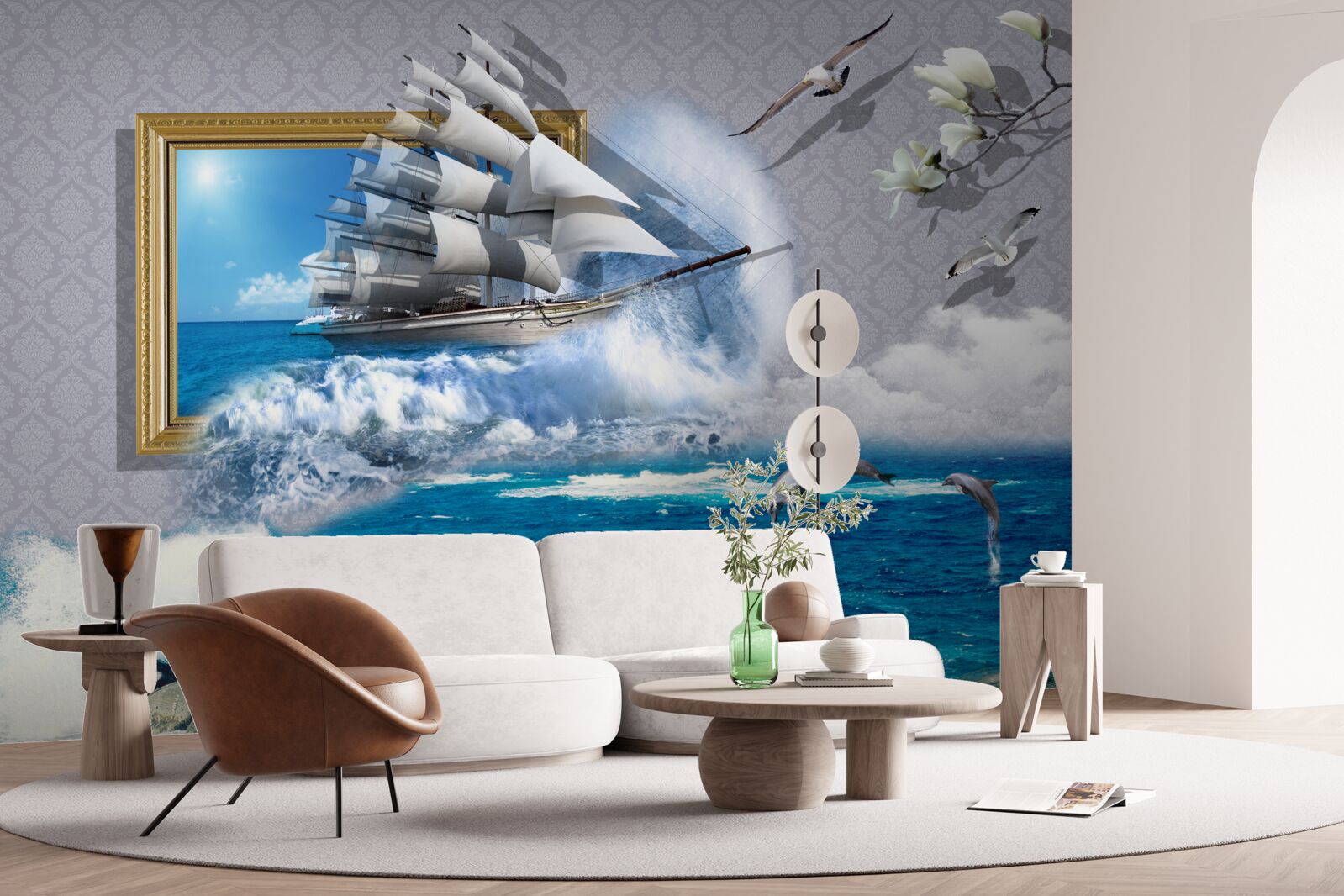 Papier peint image d'un ouragan au large sur un bateau éolien