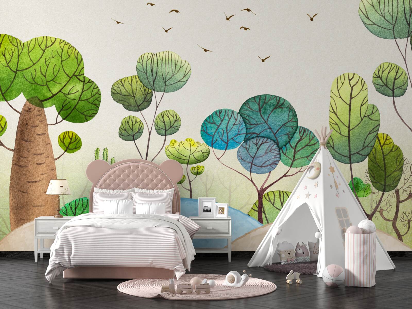 Papier peint une forêt peuplée d'oiseaux fabuleux