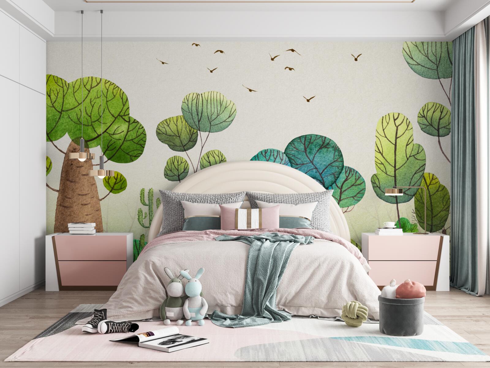 Papier peint une forêt peuplée d'oiseaux fabuleux