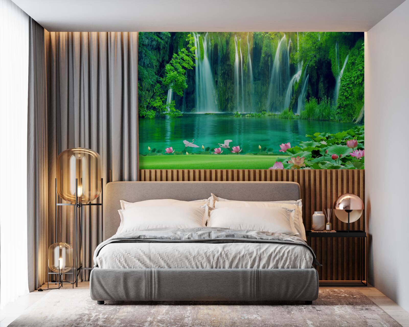 Papier peint des chutes d'eau tombant dans un lac cristallin