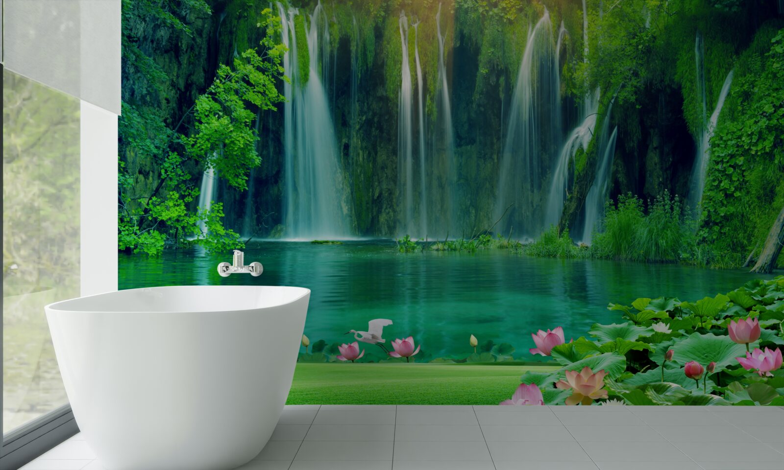 Papier peint des chutes d'eau tombant dans un lac cristallin