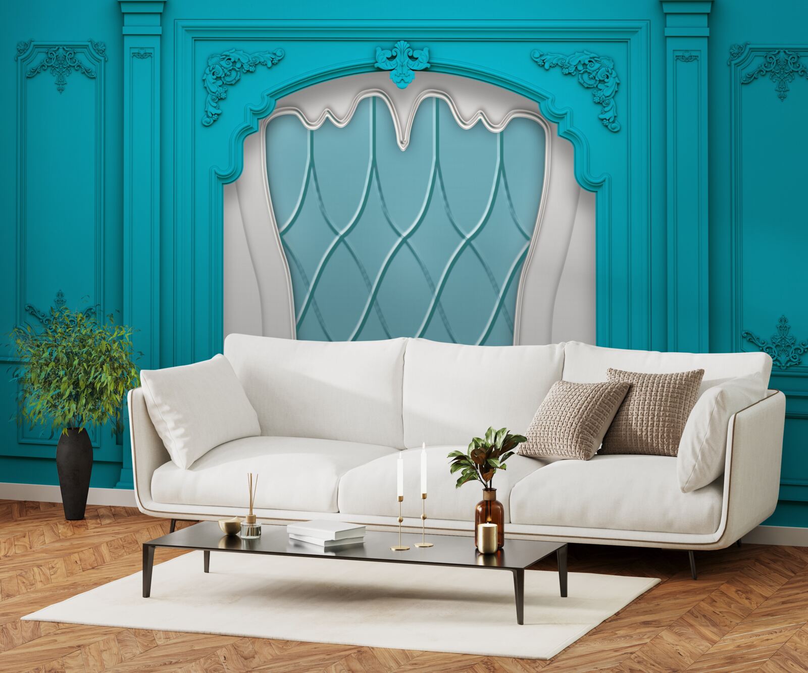 Papier peint fenêtre avec vitrail bleu