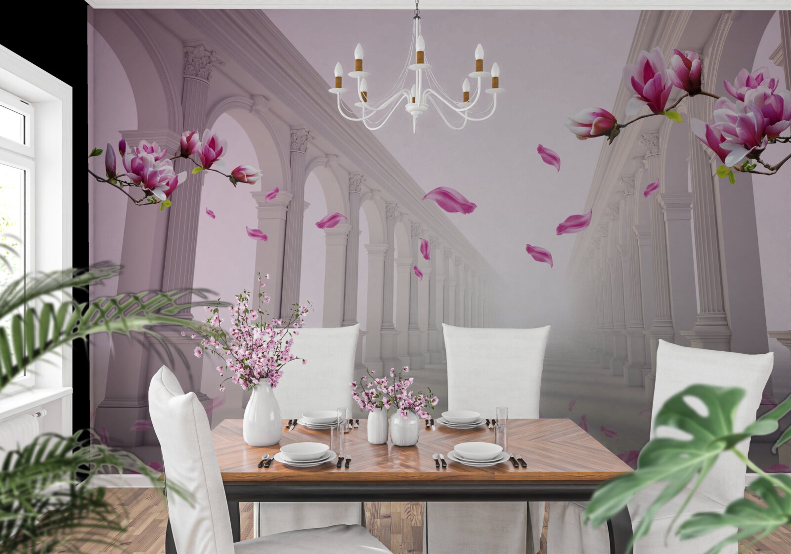 Papier peint les magnolias forment un tunnel sans fin, fleurissant avec splendeur