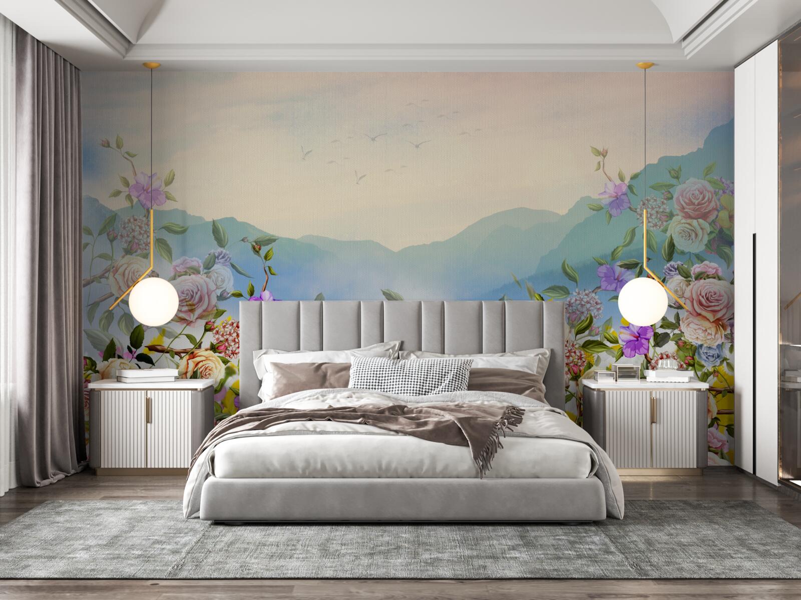 Papier peint plusieurs nuances de floraison sur la pelouse