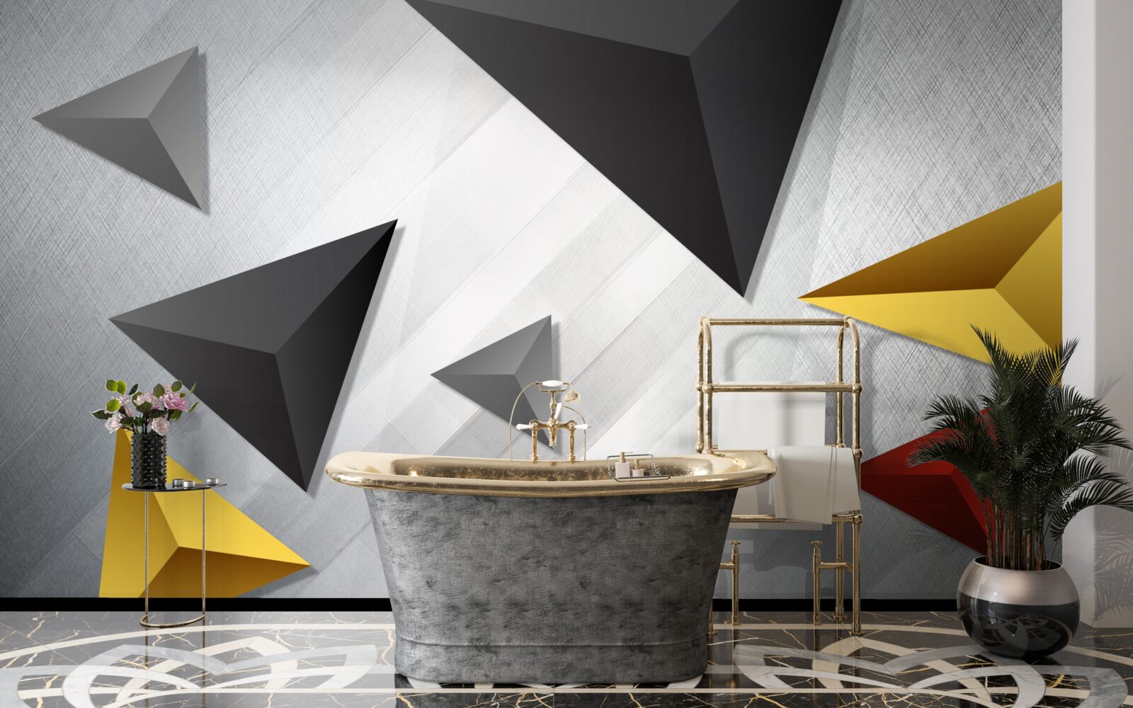 Papier peint des triangles de différentes teintes flottant dans l'air