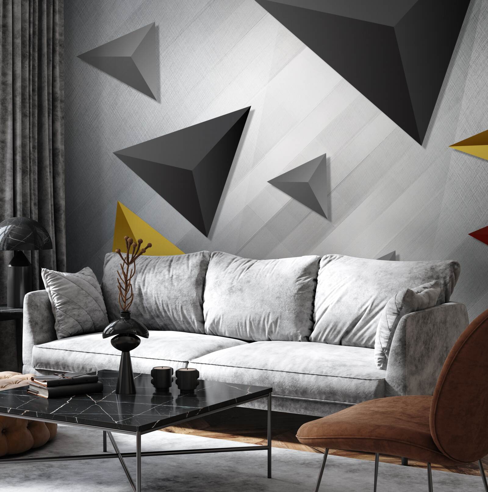 Papier peint des triangles de différentes teintes flottant dans l'air