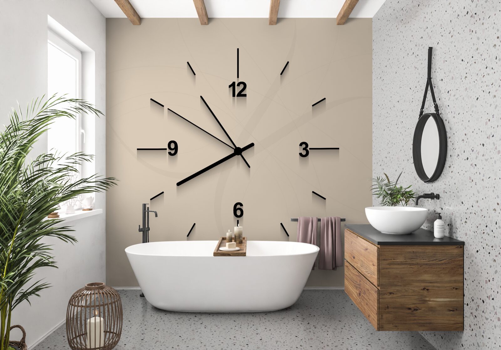 Papier peint horloge murale à quatre chiffres