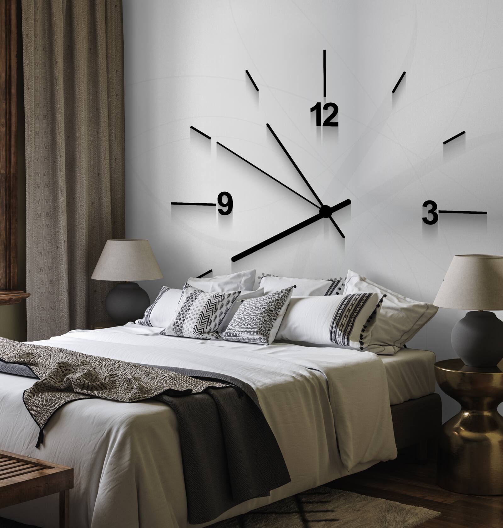 Papier peint une horloge argentée à quatre chiffres est accrochée au mur