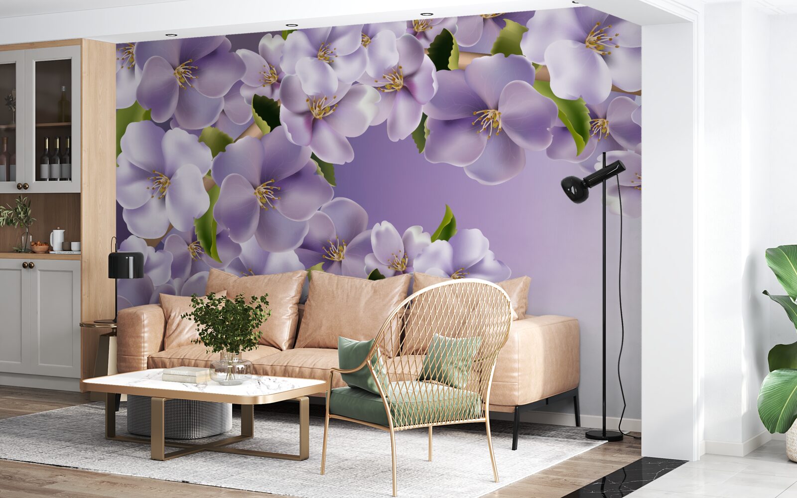 Papier peint de subtiles nuances de lilas dans une délicate fleur d'orchidée