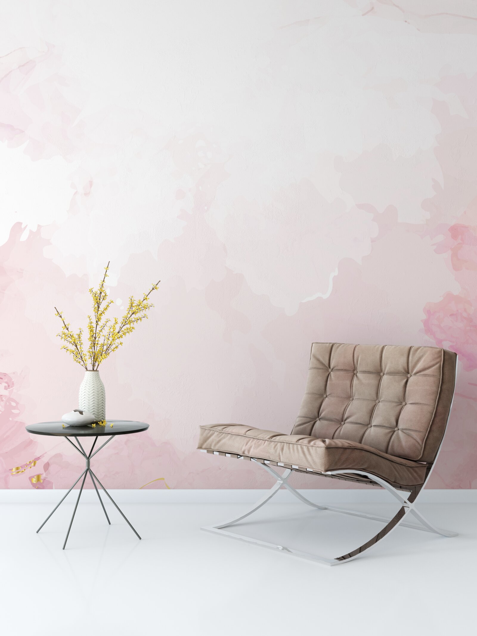 Papier peint marbre rose avec éléments dorés