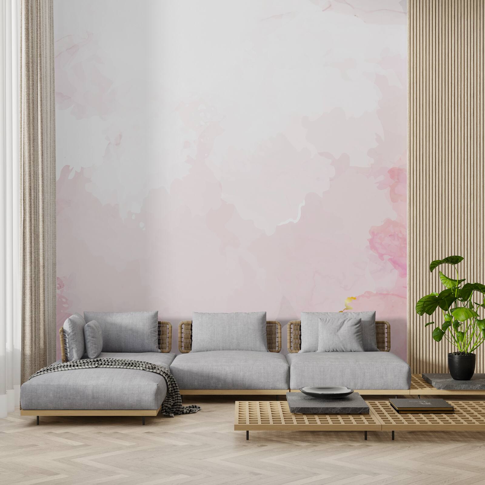 Papier peint marbre rose avec éléments dorés