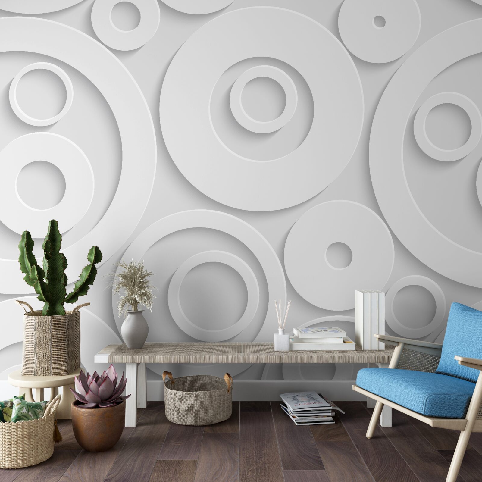 Papier peint cercles blancs abstraits