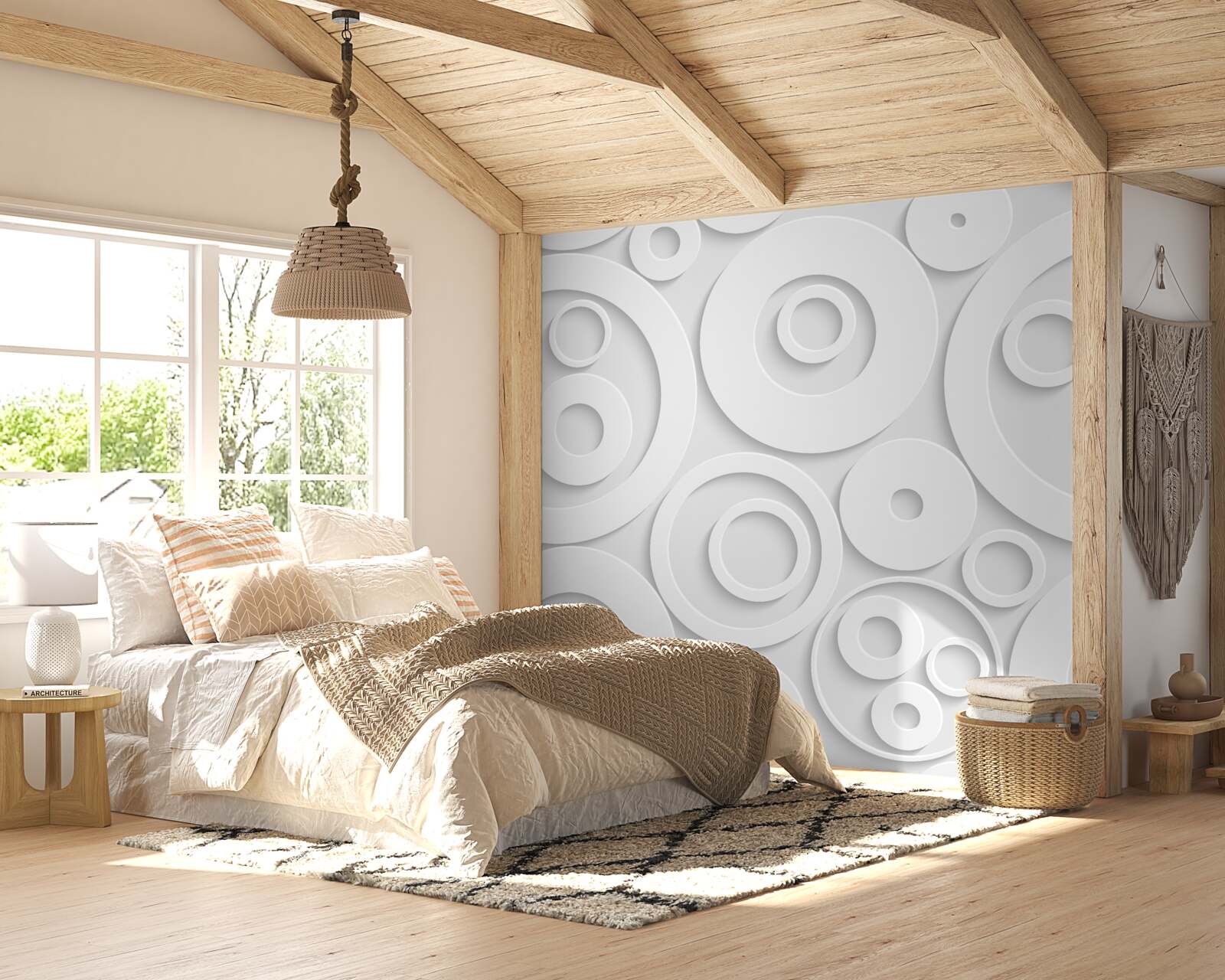 Papier peint cercles blancs abstraits