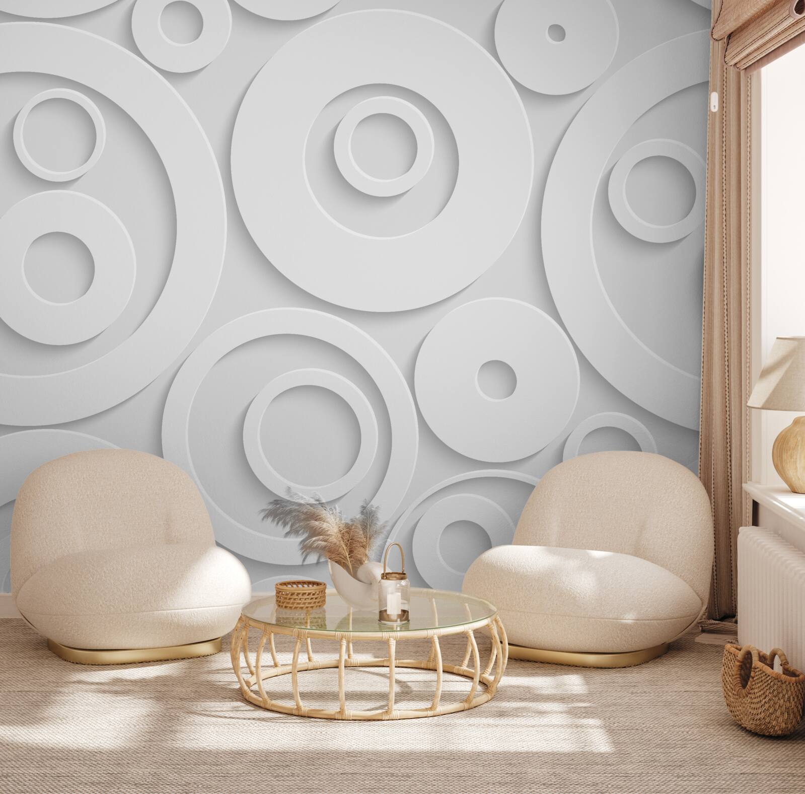 Papier peint cercles blancs abstraits