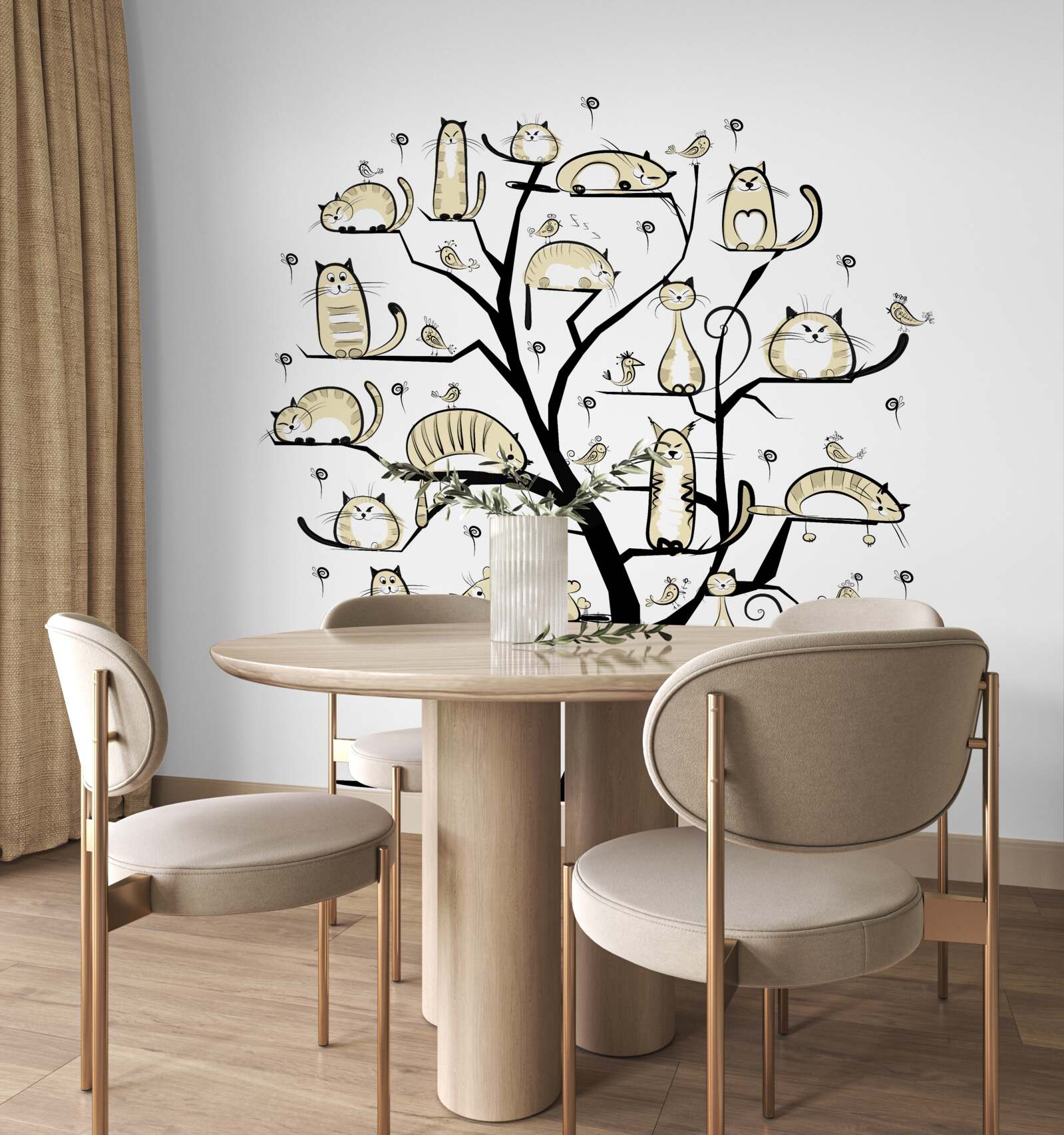 Papier peint chats pelucheux sur des branches d'arbre