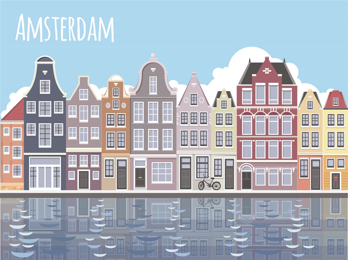 Papier peint reflet d'amsterdam dans l'eau
