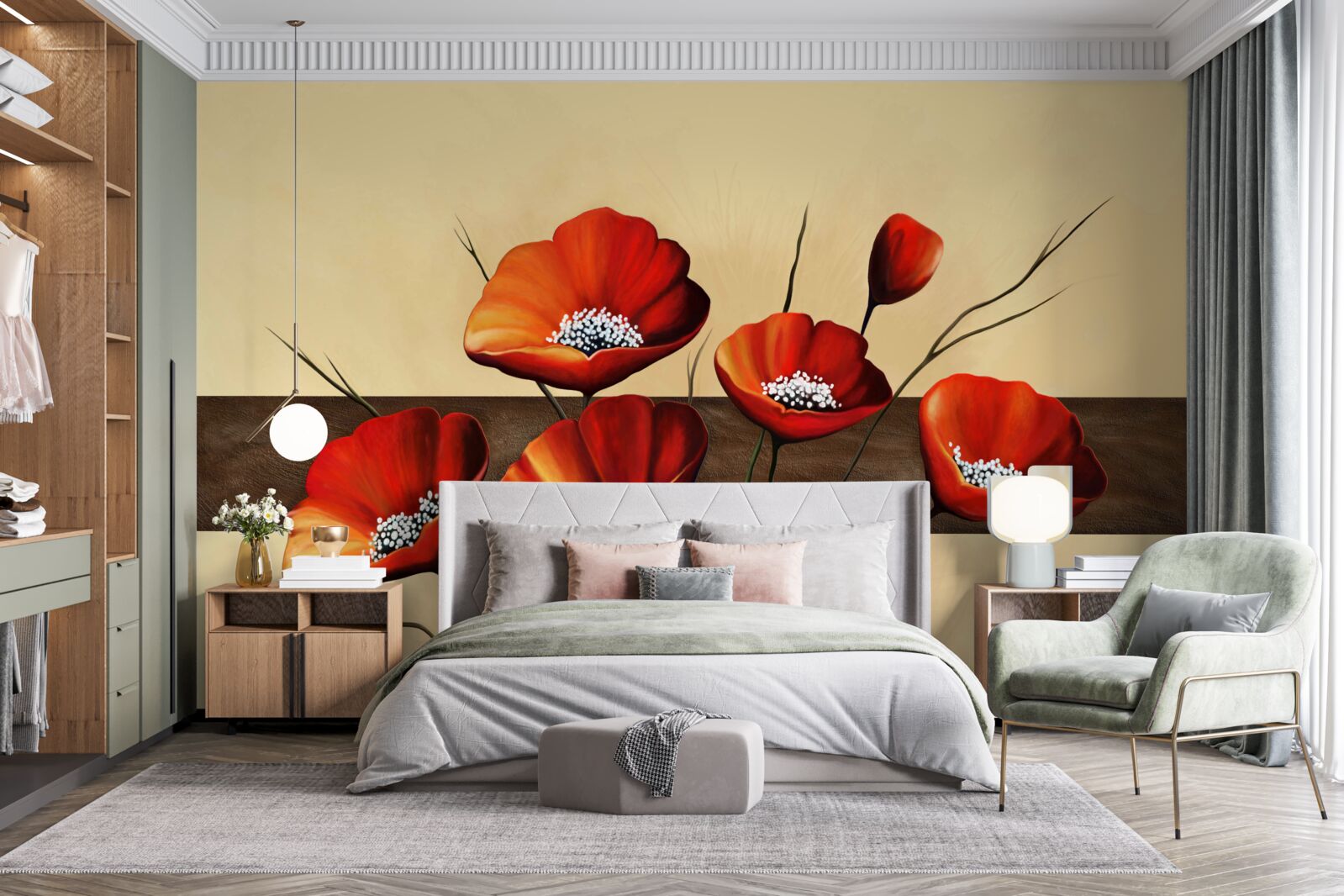 Papier peint ensemble de jolis coquelicots écarlates