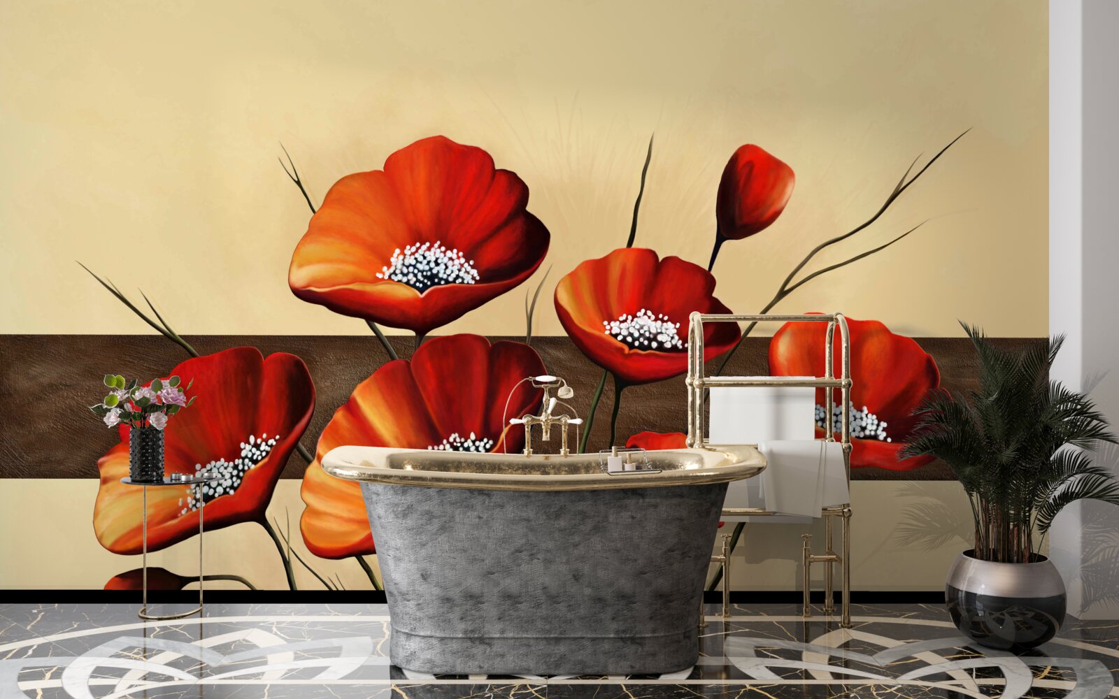 Papier peint ensemble de jolis coquelicots écarlates