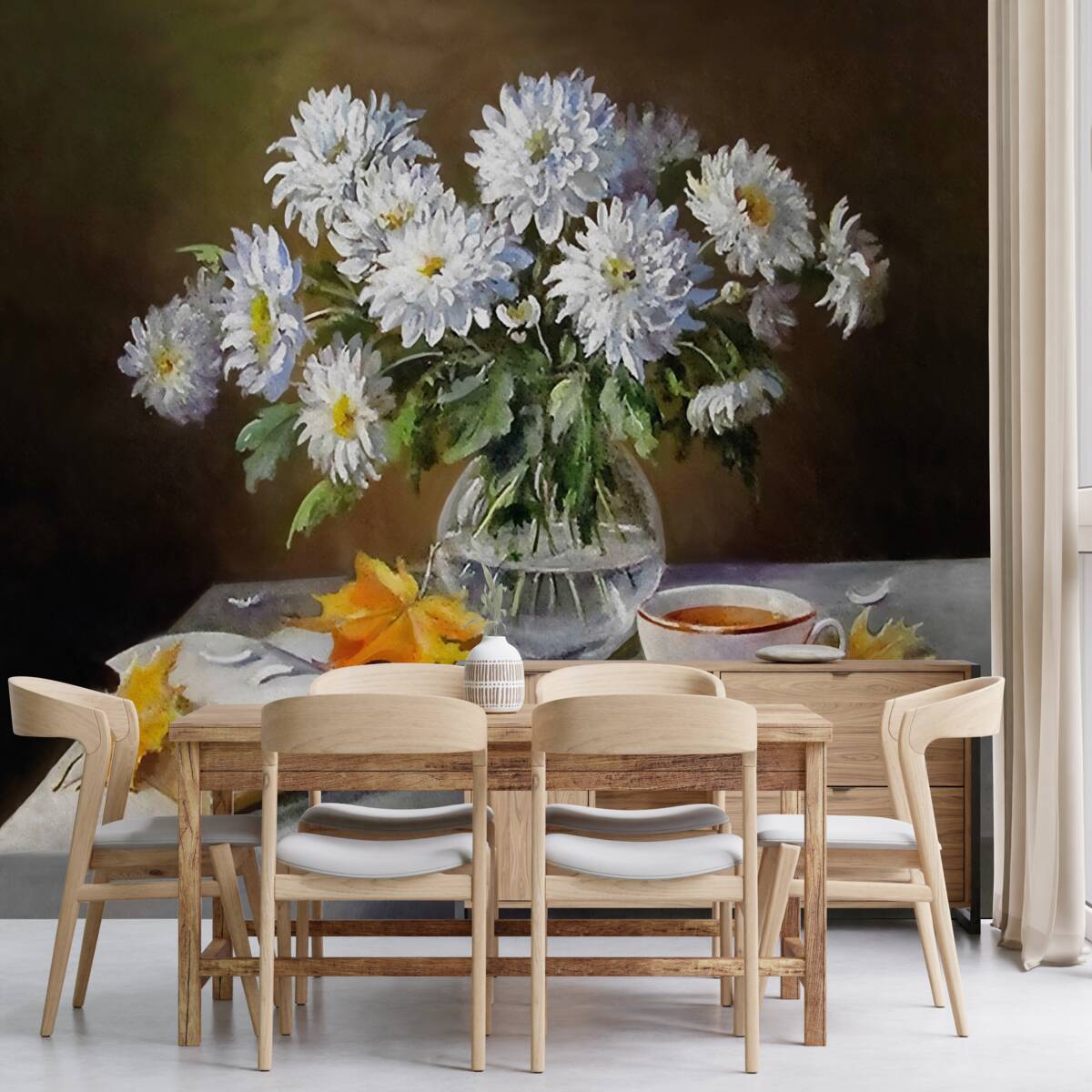 Papier peint les couleurs des chrysanthèmes sur la table