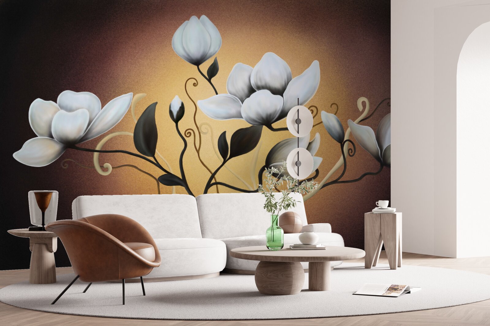 Papier peint magnolia bouquet de fleurs blanchâtres