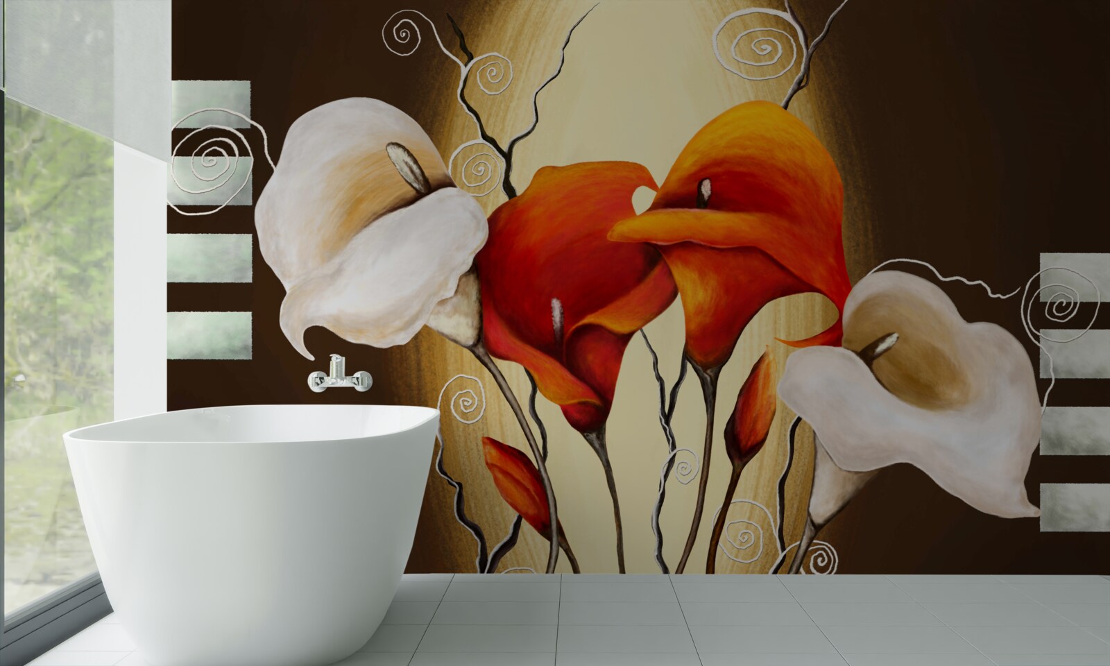 Papier peint callae rouge et blanc
