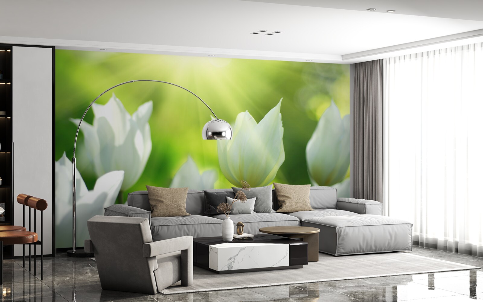 Papier peint Des tulipes blanches sous le soleil