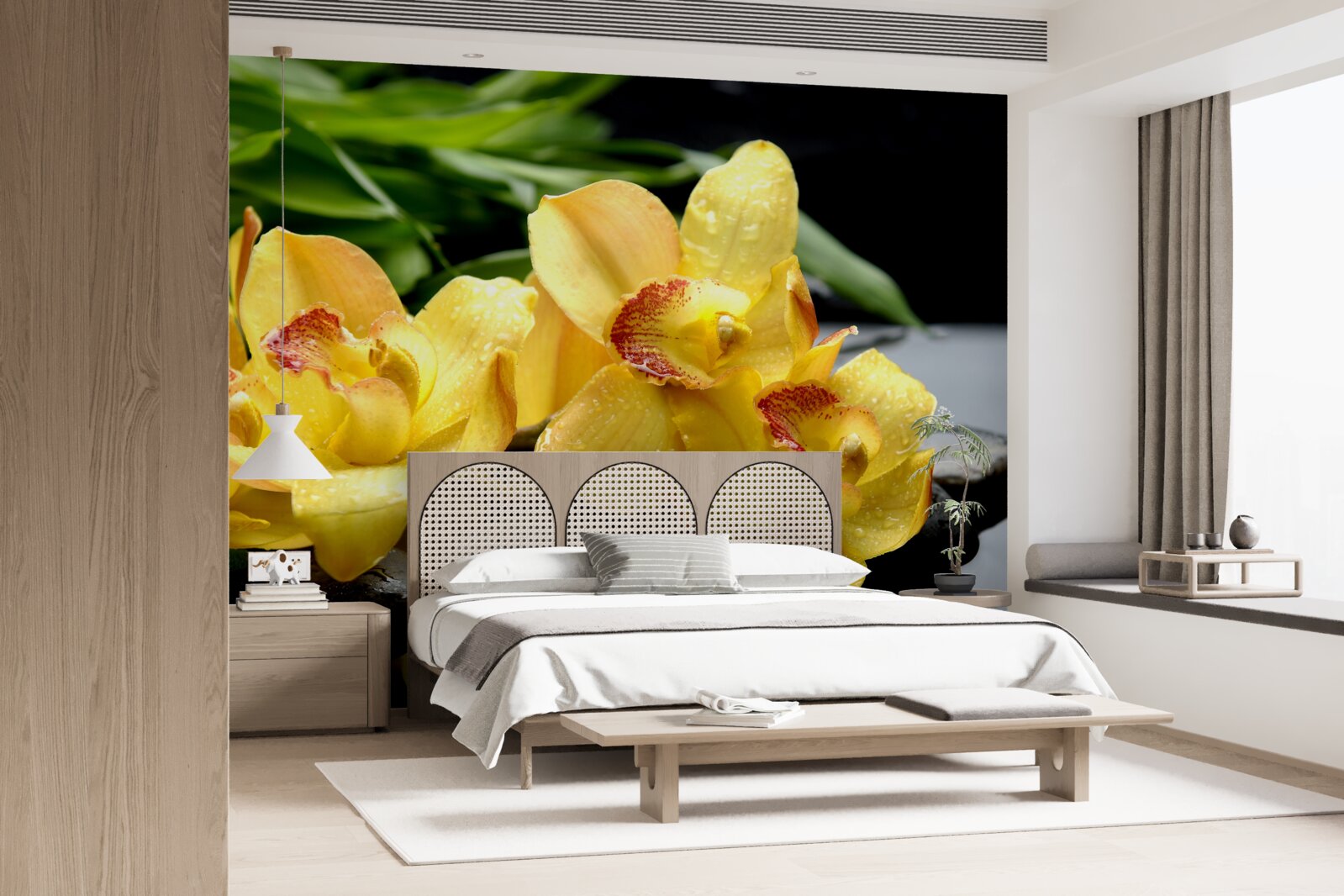 Papier peint bouquet d'orchidées jaunes délicates