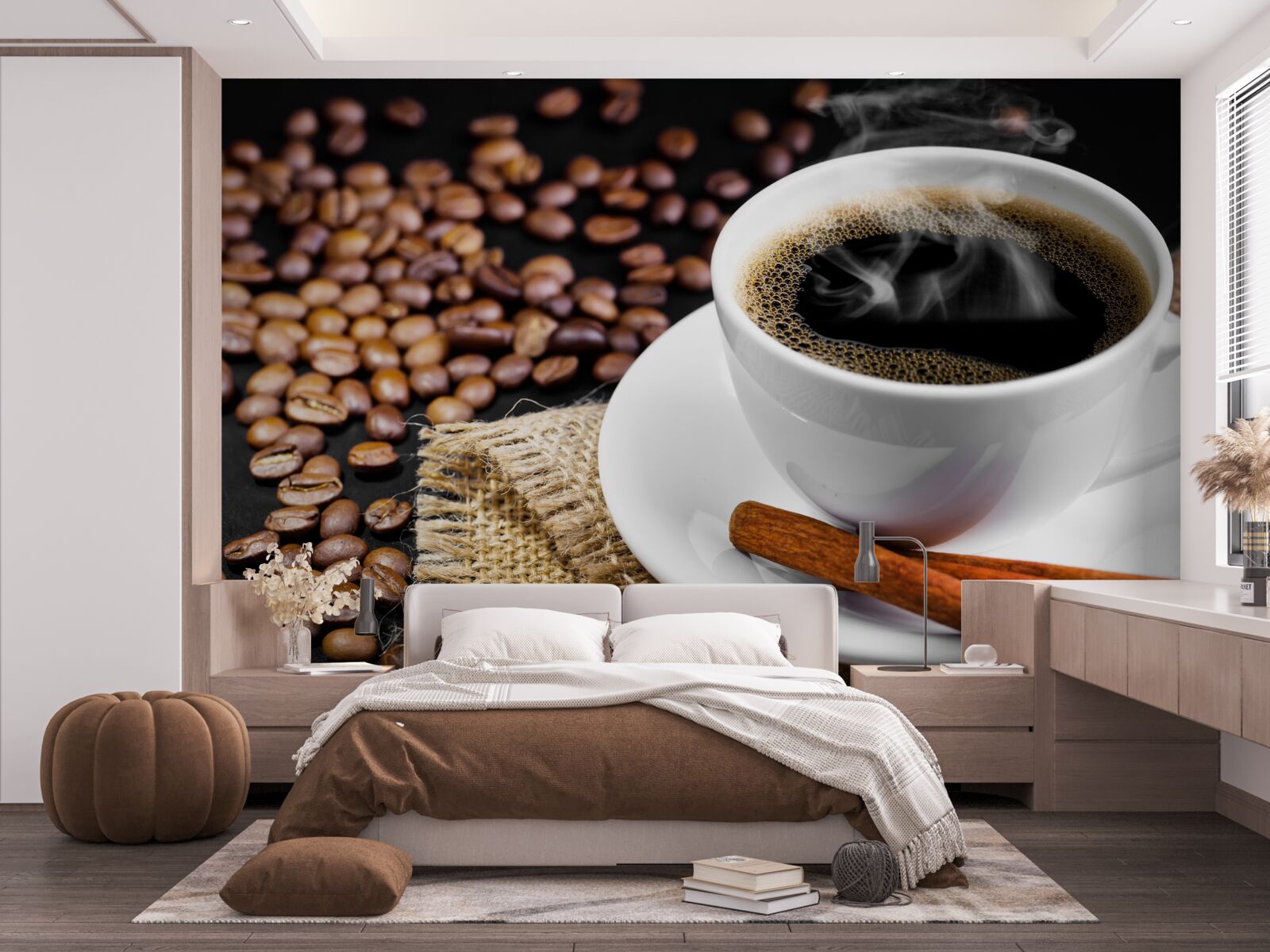 Papier peint tasse de café avec des brins de cannelle