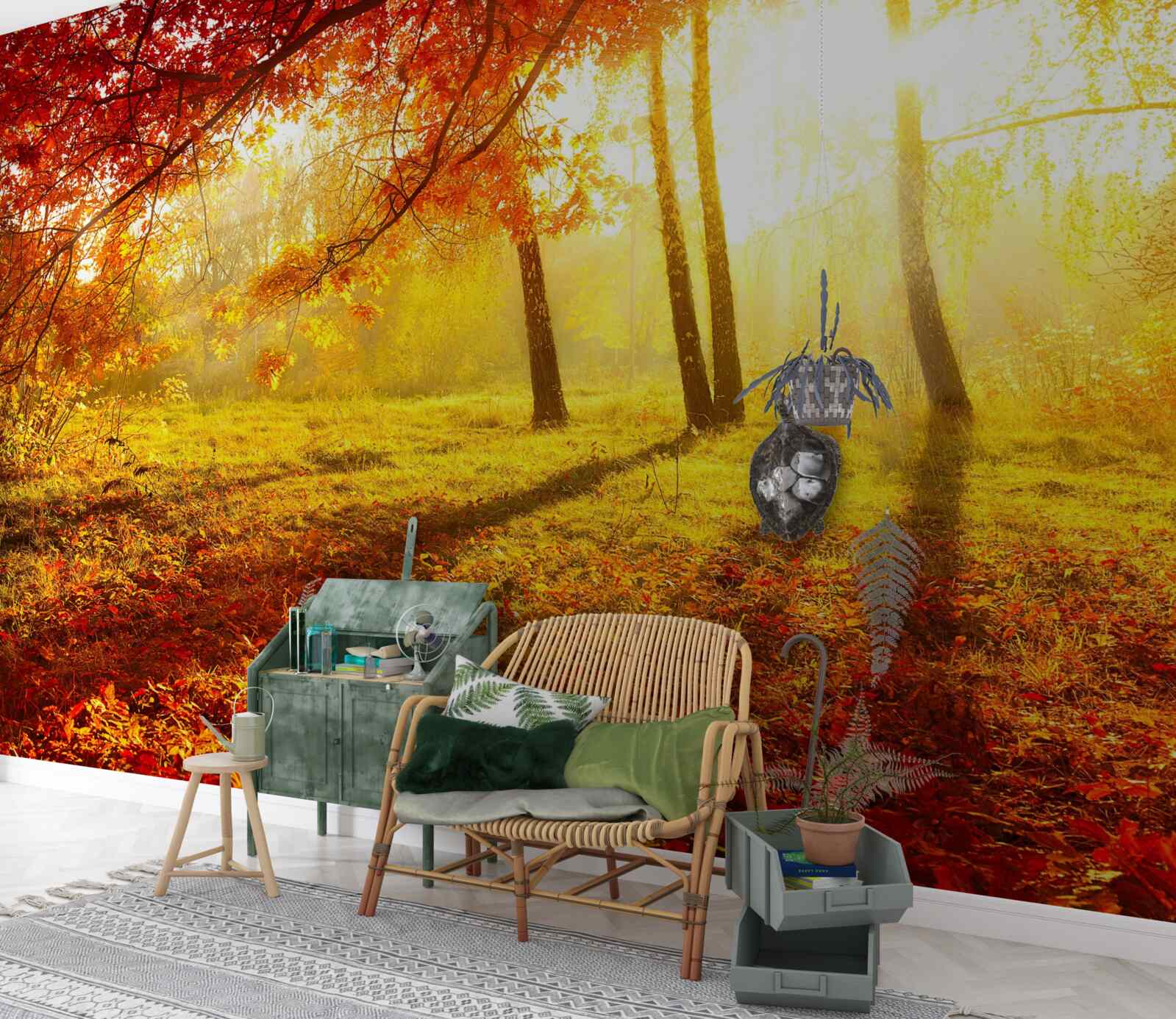 Papier peint de froids rayons de soleil percent la brume d'automne