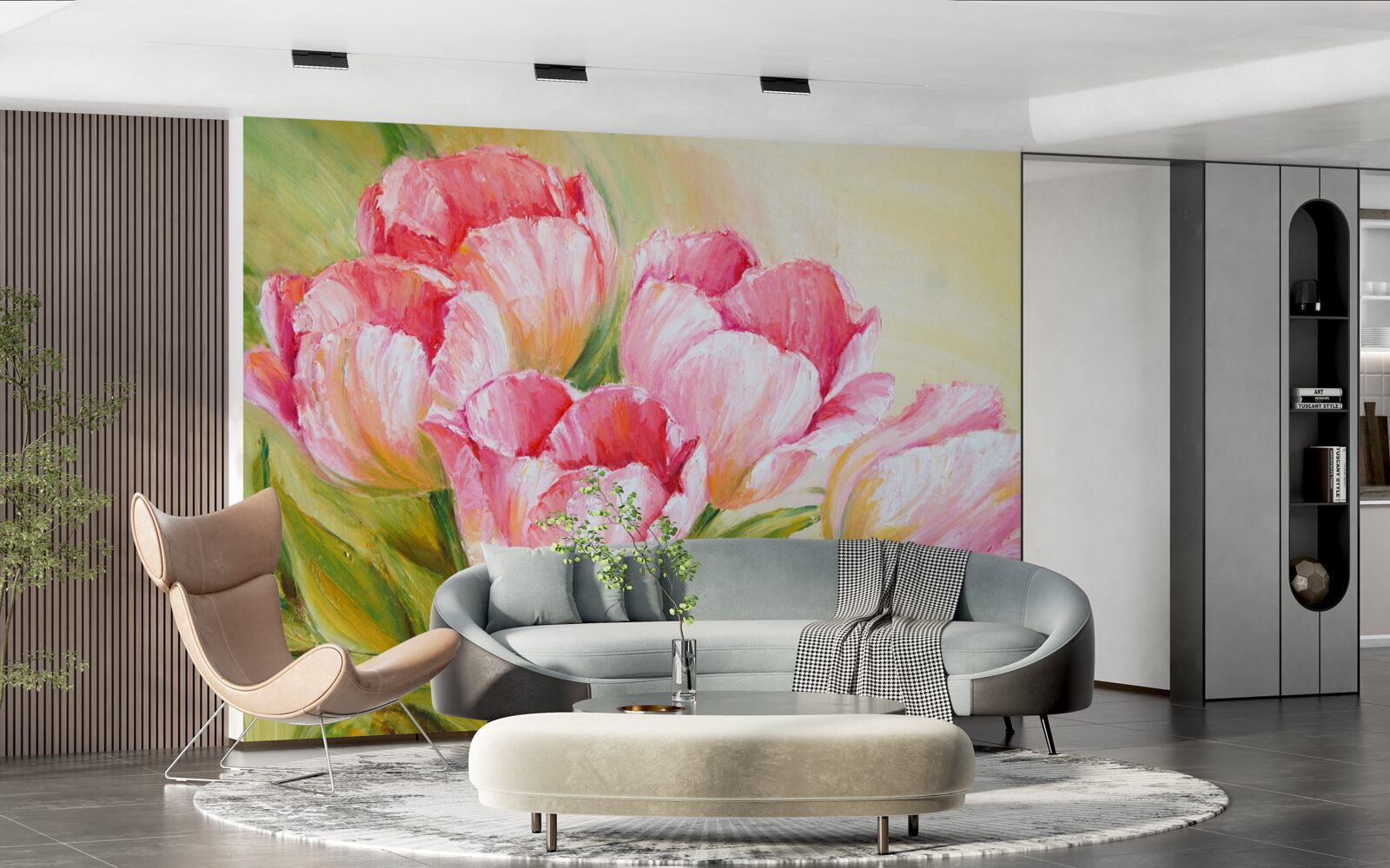Papier peint tulipes en rose