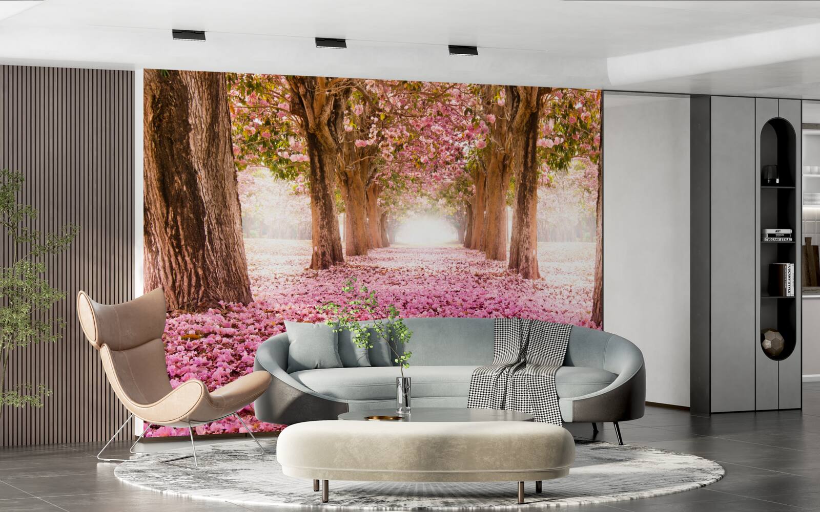 Papier peint La sakura rose a recouvert l'allée