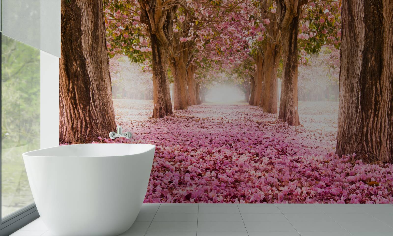 Papier peint La sakura rose a recouvert l'allée