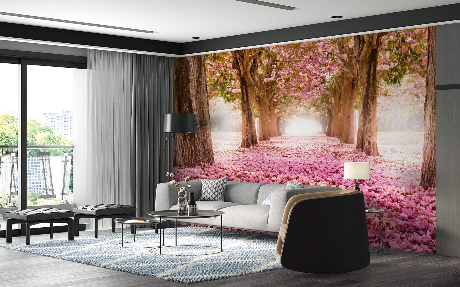 Papier peint La sakura rose a recouvert l'allée
