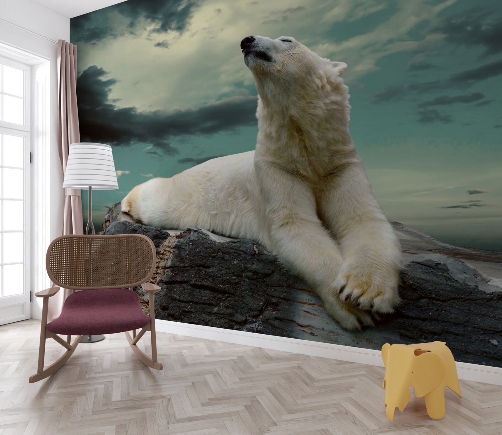 Papier peint ours polaire se reposant sur un rocher