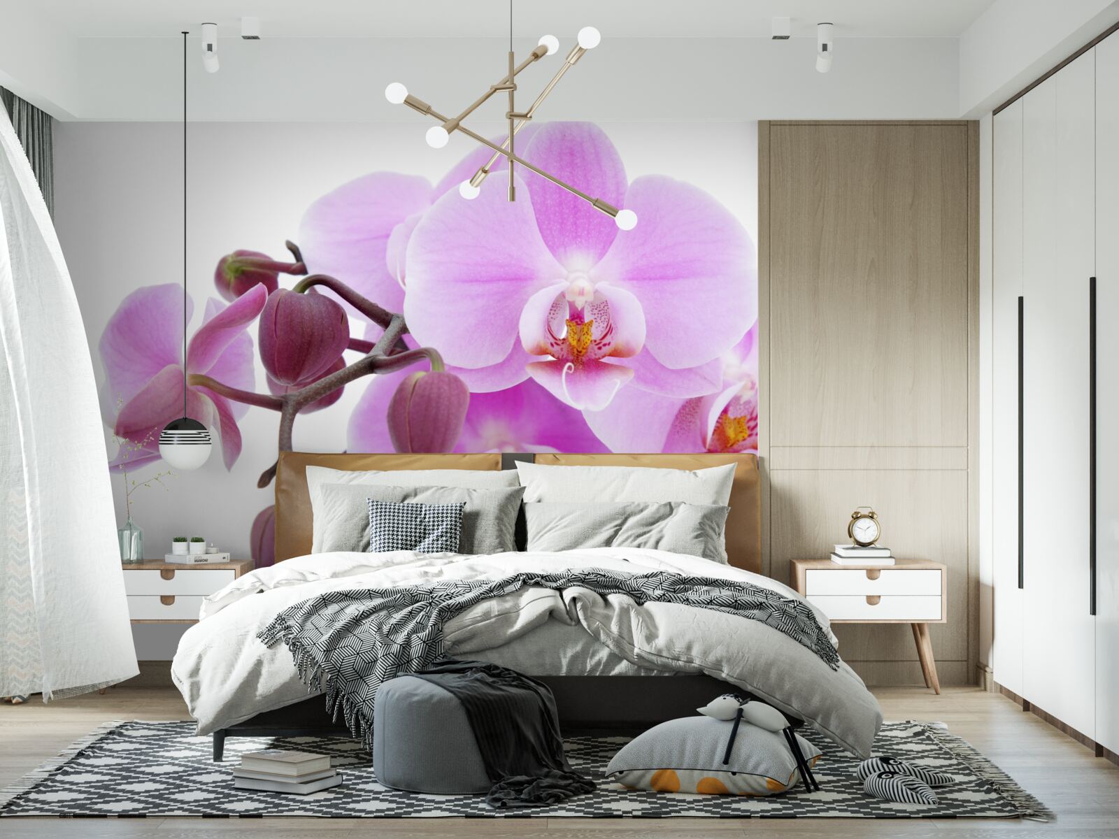 Papier peint orchidée dans les tons de violet avec boutons floraux