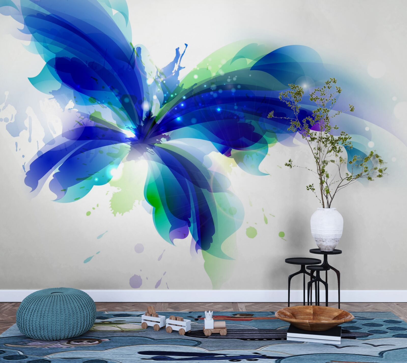 Papier peint papillon en bleu clair