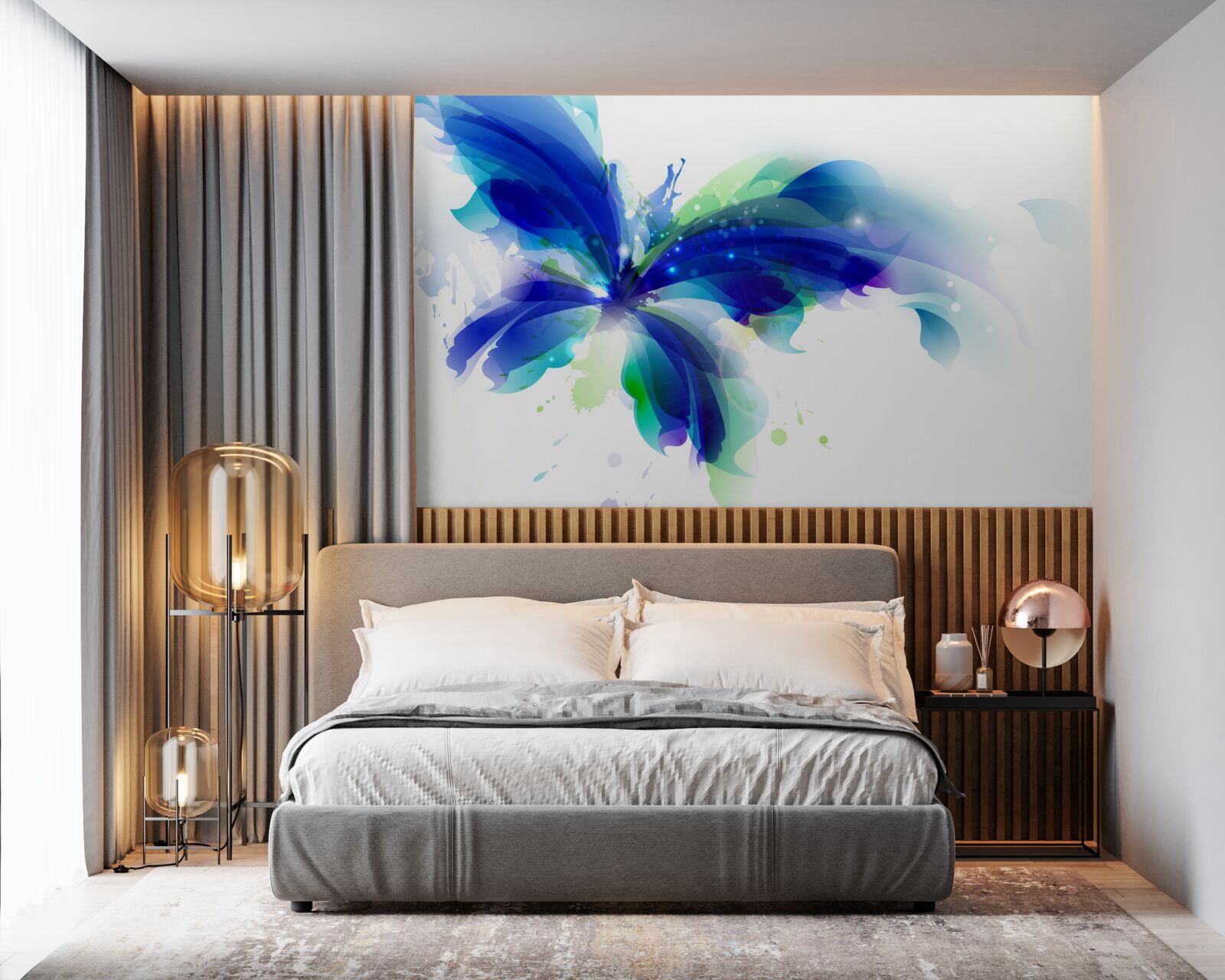 Papier peint papillon en bleu clair
