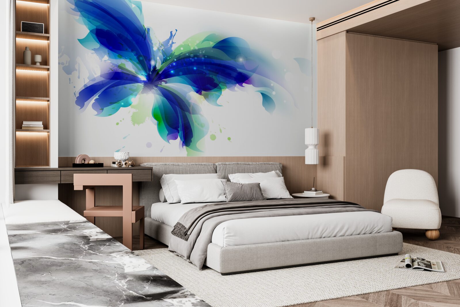 Papier peint papillon en bleu clair