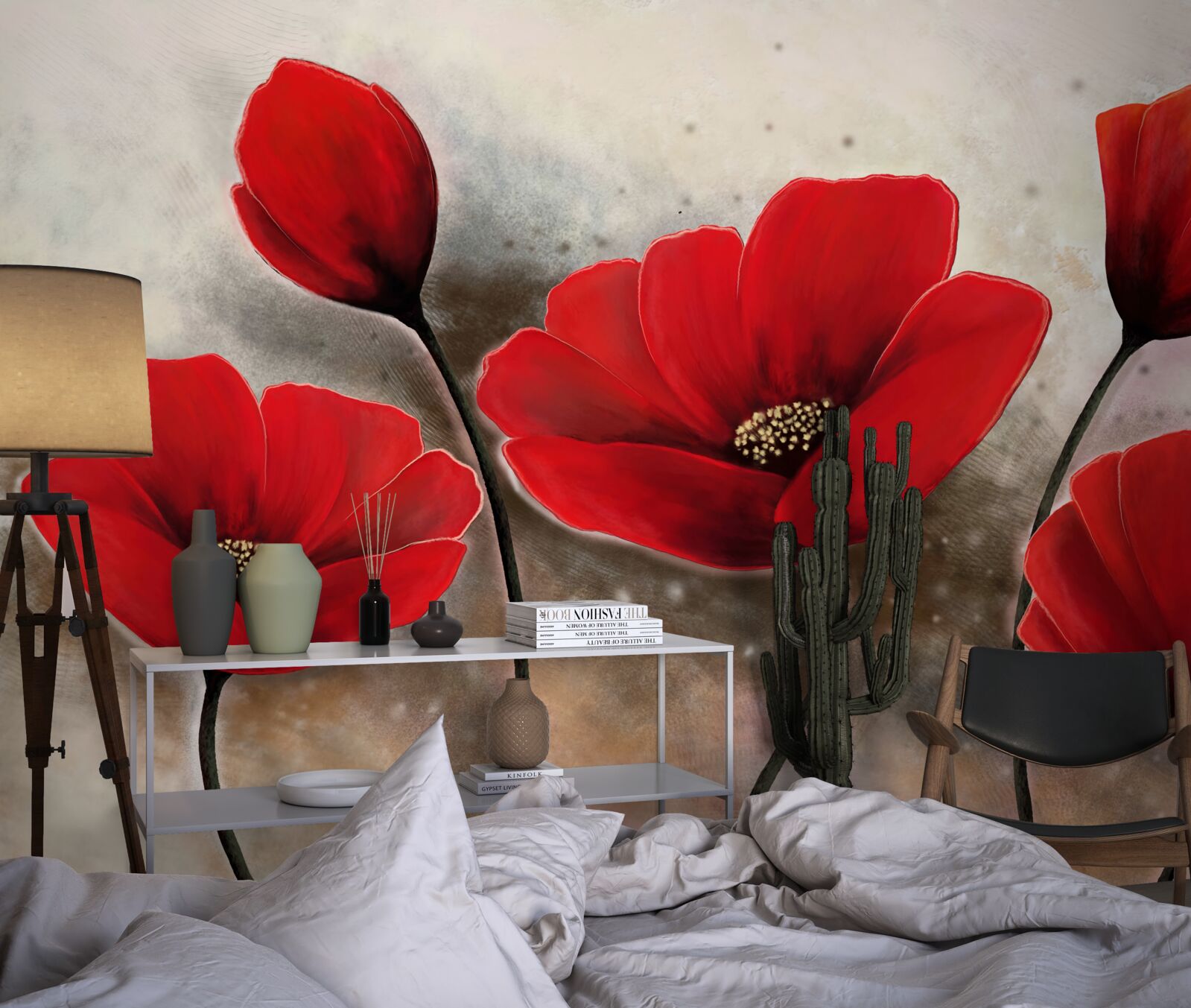 Papier peint après la pluie, les coquelicots écarlates