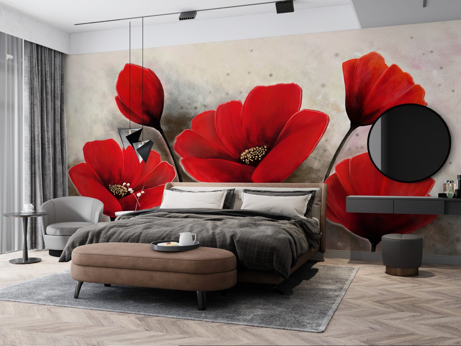Papier peint après la pluie, les coquelicots écarlates