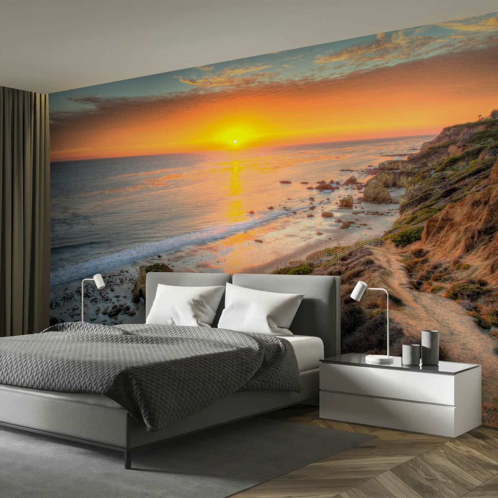 Papier peint le soleil se couche dans l'océan au coucher du soleil