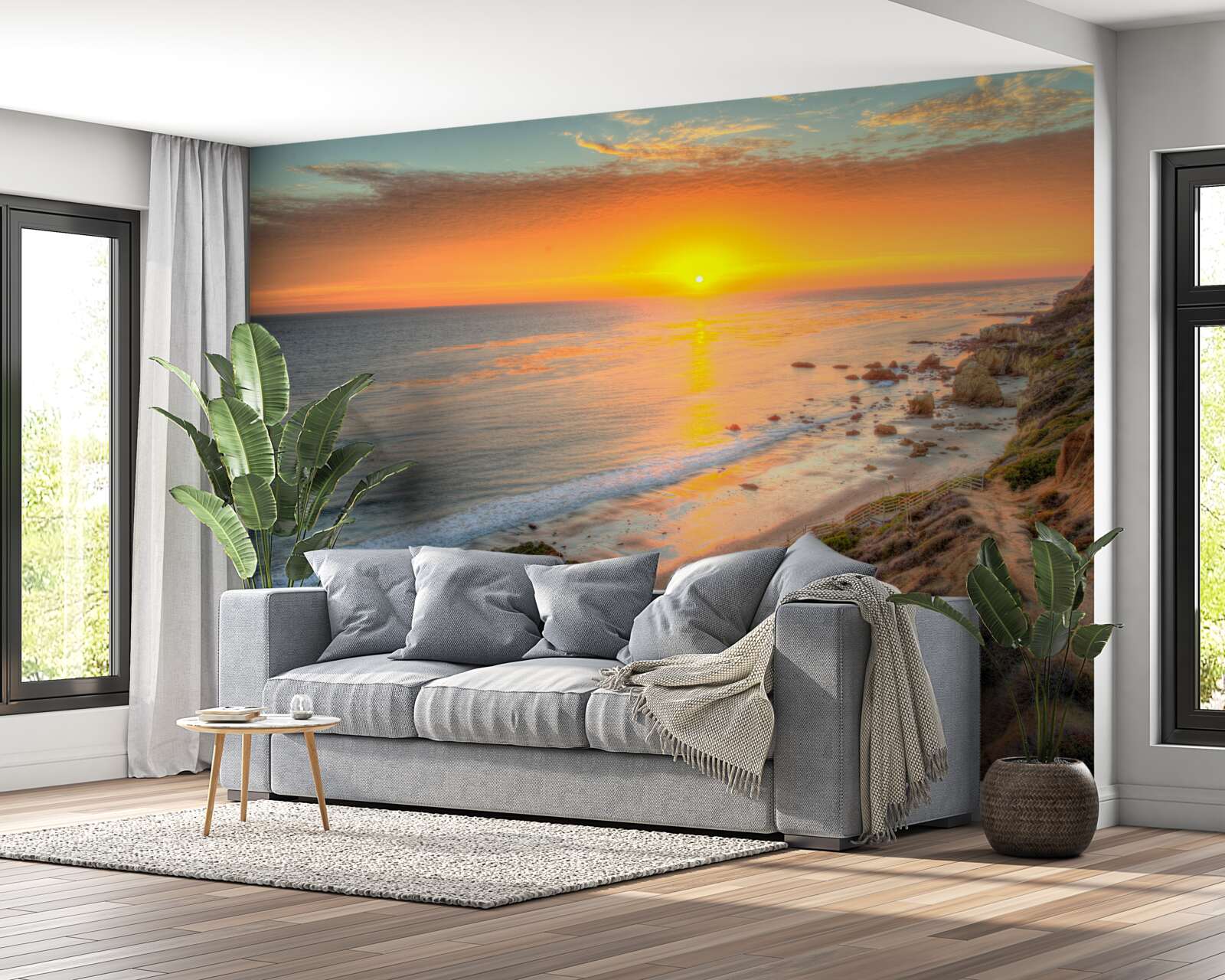 Papier peint le soleil se couche dans l'océan au coucher du soleil