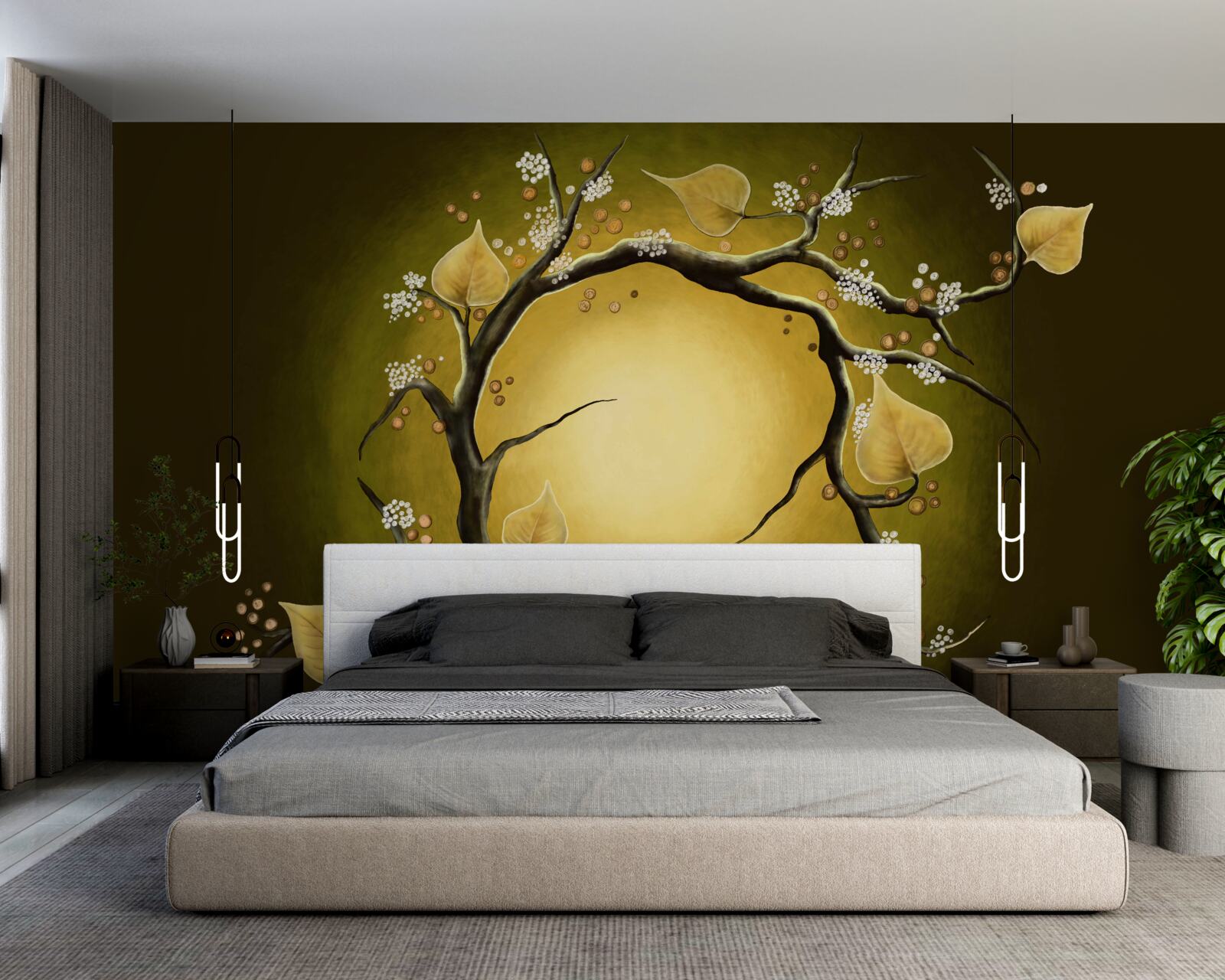 Papier peint Magnolia jaune en pleine floraison sur fond de soleil