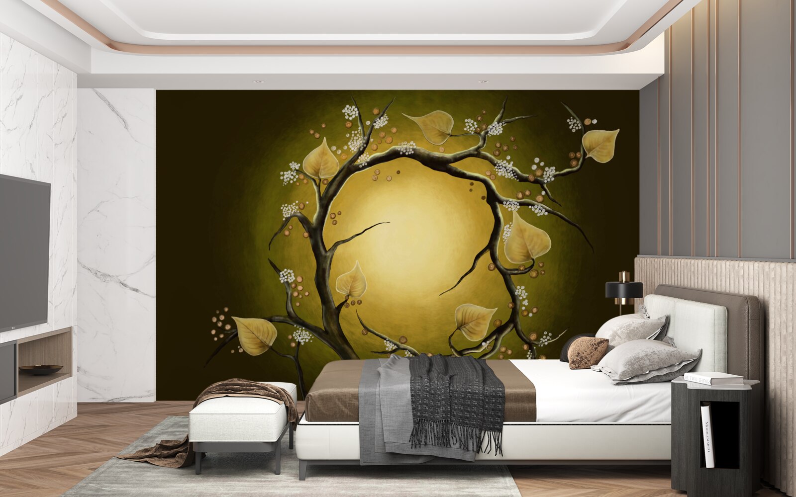 Papier peint Magnolia jaune en pleine floraison sur fond de soleil