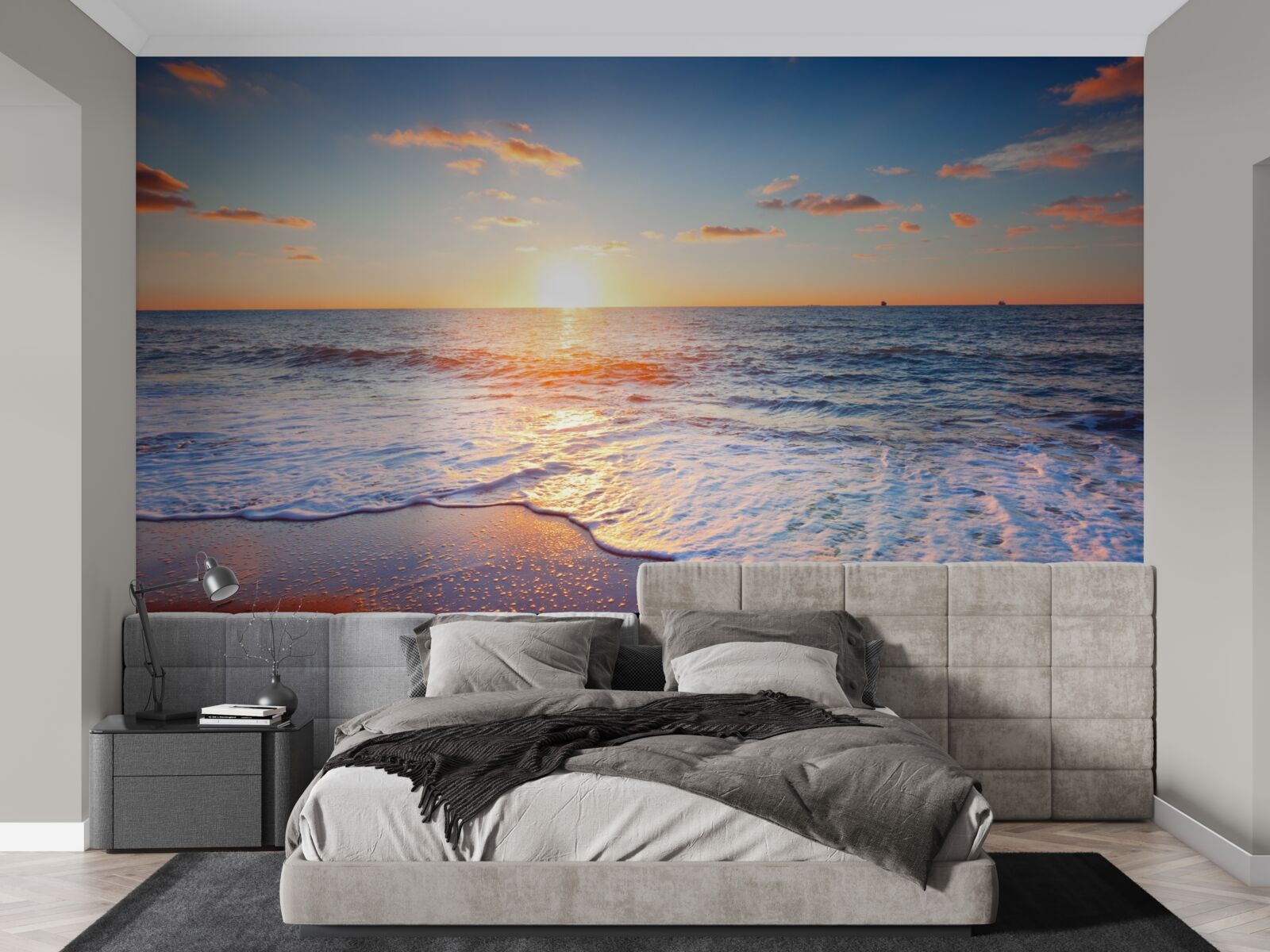Papier peint coucher de soleil disparaissant dans les vagues